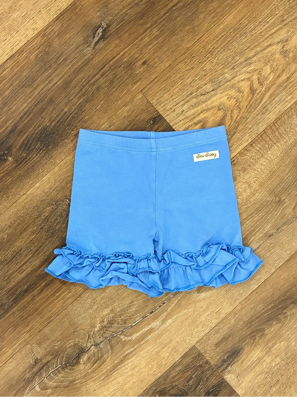 Sew Sassy Blue Ruffle Shorts Summer Play Bottoms Staple Knit Cotton Capsule 4T